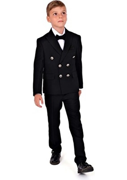 Kruvaze Italyan Kesim Montero Erkek Çocuk Takım Elbise MNK5689 Siyah fırsatları