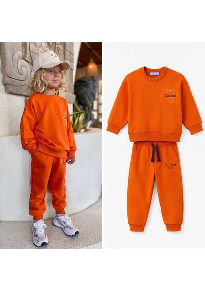 La’ciel Paris Sloganlı Nakışlı Turuncu Takım