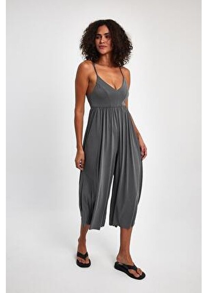 Kadın Klasik V Yaka Kloş Askılı Tulum Elbise Özel Günler İçin Siyah Renk fiyatları