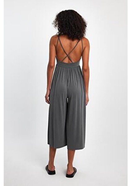 Kadın Klasik V Yaka Kloş Askılı Tulum Elbise Özel Günler İçin Siyah Renk fırsatları