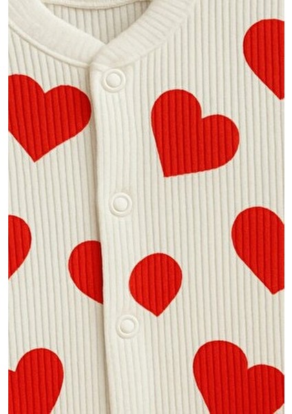 Kız Bebek Kalpli Baskılı Çıtçıtlı Yenidoğan Bebek Tulumu %100 Pamuk Esnek 1-3-6 Aylık fırsatları