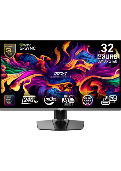 Msı 31.5" Mpg 321URXW Qd-Oled 3840X2160 (Uhd) 16:9 Flat Qd-Oled 240HZ 0.03MS G-Sync Compatıble Beyaz Gamıng Monıtor