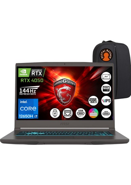 Msı Thın B12VE-1892XTR Core I7 12650H RTX4050 6gb 16GB Ram 512GB SSD 15.6fhd 144Hz W11 Notebook+Djt Çanta