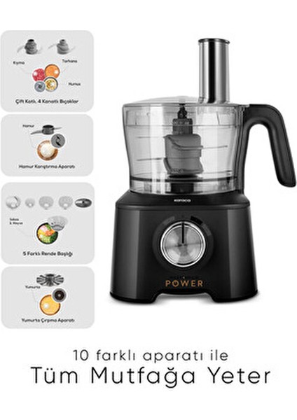 Premium 4 Bıçaklı Doğrayıcı, Mutfak Robotu, Doğrama, Karıştırma, Öğütme, Rendeleme, Dilimleme 2000W