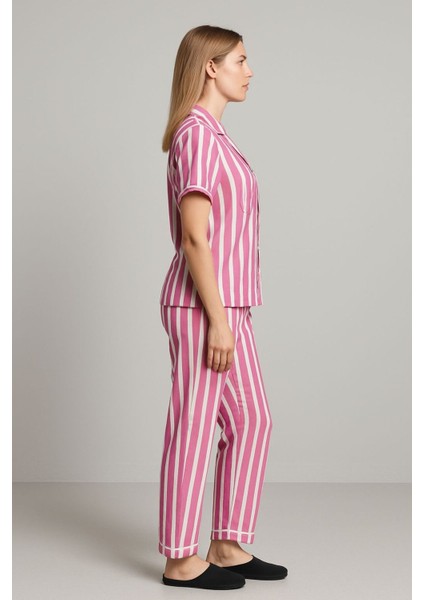 Kadın Pamuklu Beyaz Çizgili Pijama Takımı fiyatları