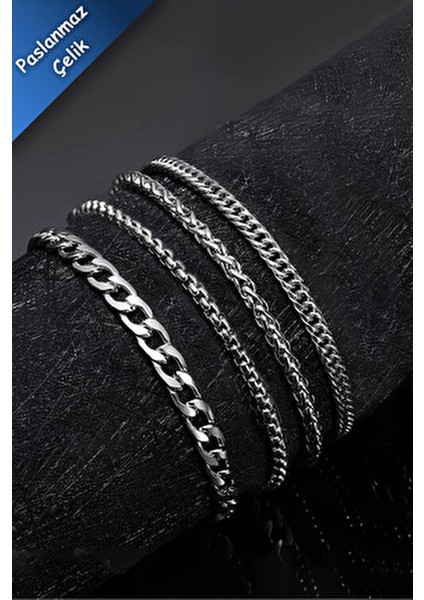 Paslanmaz 4 Adet Erkek Spor Çelik Bileklik Set