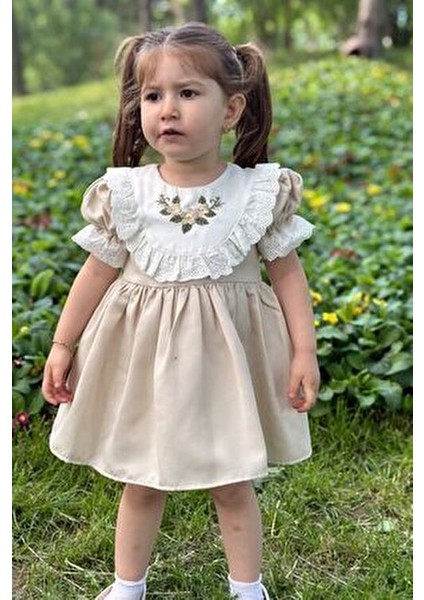Kız Bebek Elbise Kız Çocuk Elbise Doğum Günü Parti Düğün Elbise Dantelli Kısa Kol astarlı elbise