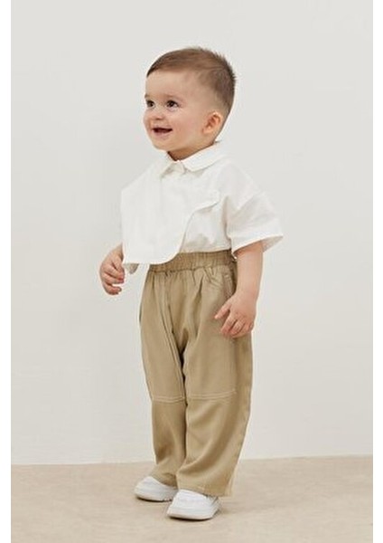 Çift Iğne Pantolon Unisex Kullanıma Uygun Düz Desen Koyu Krem fiyatları