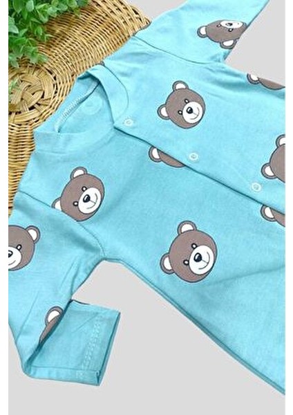 Unısex Bebek Ayıcıklı Baskılı Çıtçıtlı Yenidoğan Bebek Tulumu %100 Pamuk Esnek 1-3-6 Aylık modelleri