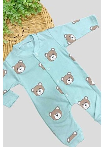 Unısex Bebek Ayıcıklı Baskılı Çıtçıtlı Yenidoğan Bebek Tulumu %100 Pamuk Esnek 1-3-6 Aylık fırsatları