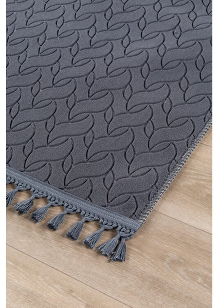 Oslo Vl Premium Yıkanabilir Kaymaz Tabanlı Saçaklı Kesme Rulo Halı Yolluk Antrasit 4001