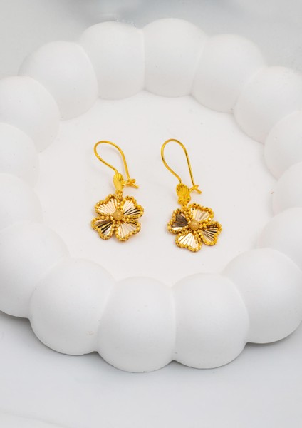 Pırıltılı Yonca Sallantılı Altın Küpe 14 Ayar modelleri