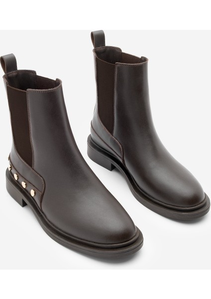 Kadın Altın Zımba Detaylı Çift Lastikli Günlük Bot Pamer Kahve indirimleri