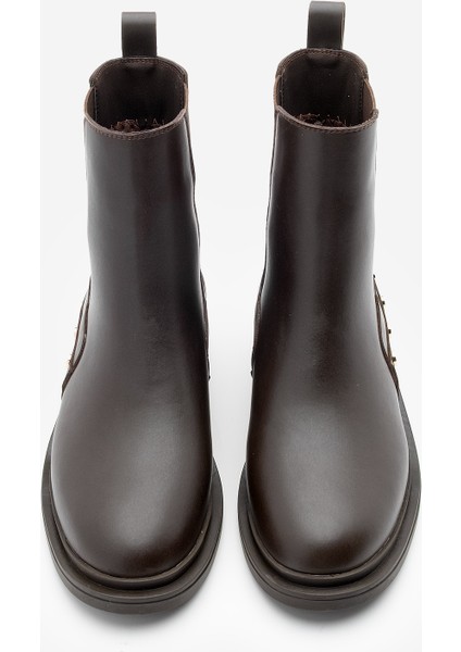 Kadın Altın Zımba Detaylı Çift Lastikli Günlük Bot Pamer Kahve