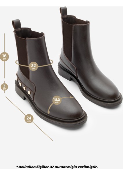 Kadın Altın Zımba Detaylı Çift Lastikli Günlük Bot Pamer Kahve