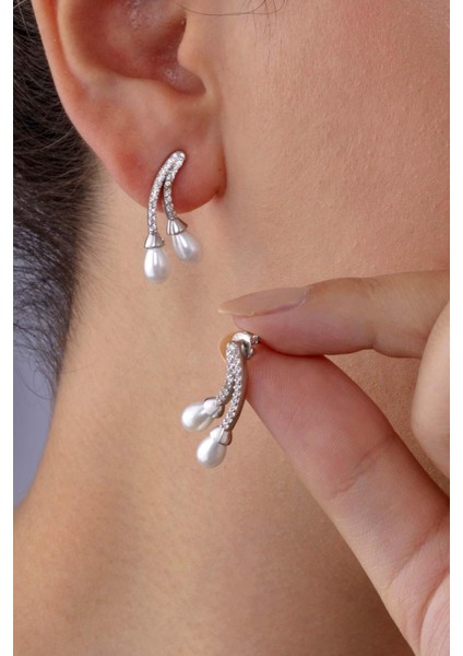 Inci Taneli Beyaz Altın Kaplama Kadın 925 Ayar Gümüş Küpe