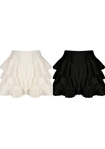 Mykonos Etek Kadınlar İçin Şık Siyah Renk Katmanlı Tasarım 2'li Set