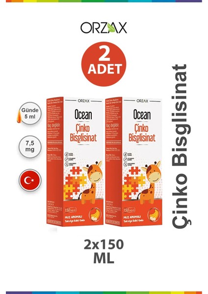Ocean Çinko Bisglisinat Şurup 150 ml - Muz Aromalı 2 Adet