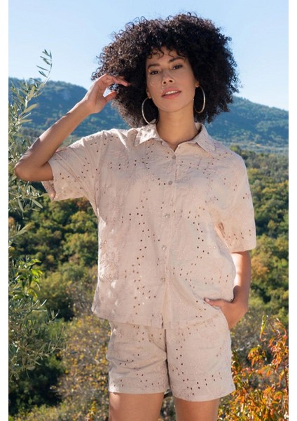 Marsilyan- Kordone Nakışlı Kısa Kol Gömlek Kadın 410065 fiyatları