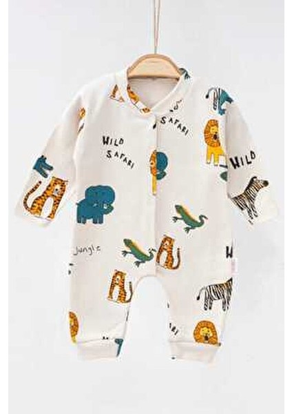 Unisex Bebek Tulumu %100 Pamuk Esnek Safari Baskılı Çıtçıtlı 1-3-6 Aylık indirimleri