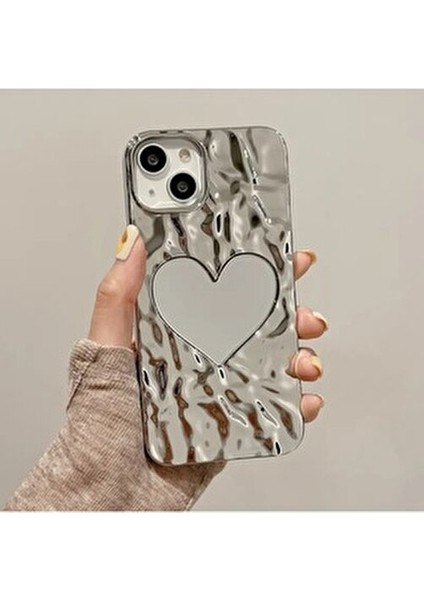 Iphone 13 - 14 ve 15 Uyumlu Platin Aynalı Kabartma Parlak Silikon Kılıf