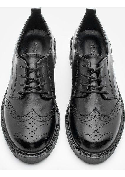 Kadın Bağcıklı Maskülen Çift Yüzlü Günlük Oxford Ayakkabı Sindo Siyah
