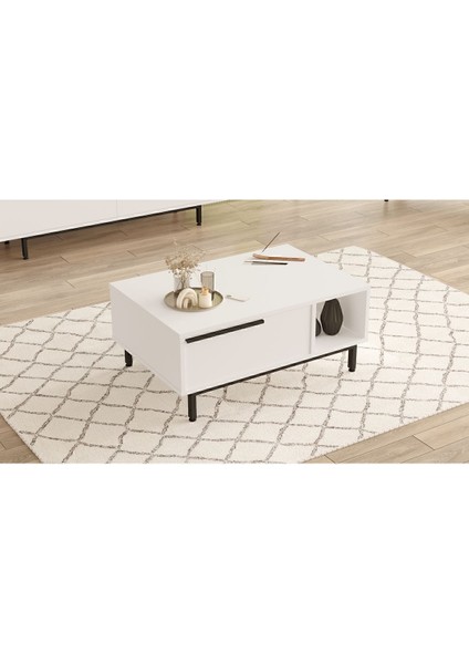 Bohem Orta Sehpa 60X90CM Metal Ayaklı Kapaklı Beyaz Boh2-W fırsatları