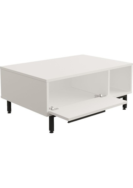 Bohem Orta Sehpa 60X90CM Metal Ayaklı Kapaklı Beyaz Boh2-W