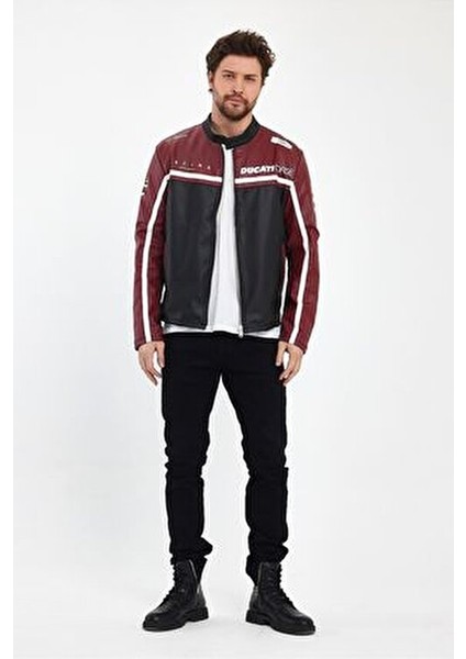 Erkek Baskılı Motorcu Ceket Deri Garnili Yarışçı Mont Fermuarlı ve Çıtçıtlı Kolej Montu Bomber Ceket modelleri