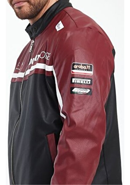 Erkek Baskılı Motorcu Ceket Deri Garnili Yarışçı Mont Fermuarlı ve Çıtçıtlı Kolej Montu Bomber Ceket fırsatları