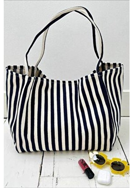 Çizgili Desen Dokuma Plaj Çantası indirimleri