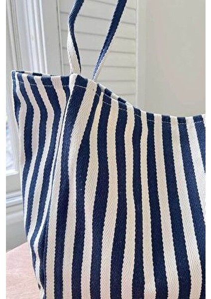 Çizgili Desen Dokuma Plaj Çantası