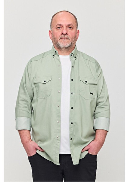 Büyük Beden Slim Fit Erkek Kot Gömlek Su Yeşili 5xl Beden 110-115 Kilo Için Uygun Olur.