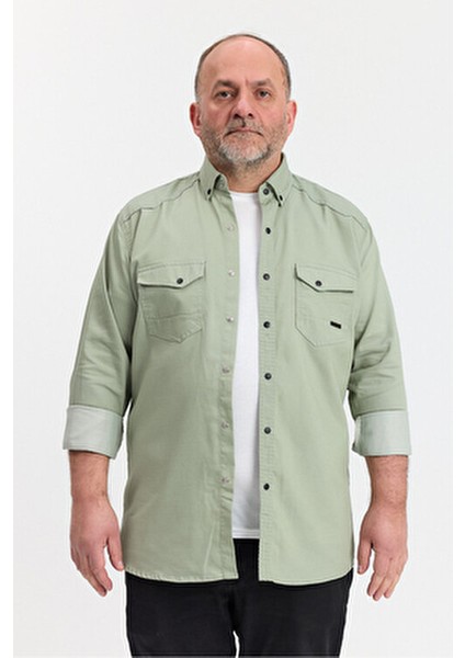 Büyük Beden Slim Fit Erkek Kot Gömlek Su Yeşili 5xl Beden 110-115 Kilo Için Uygun Olur.