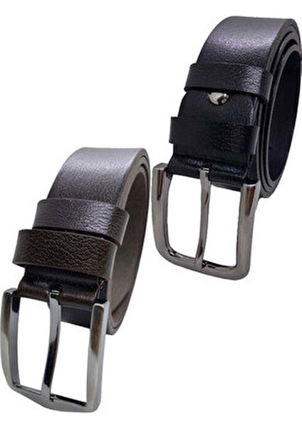 Siyah Kahverengi Hakiki Deri Kemer Erkekler İçin Şık Tasarım 2'li Set