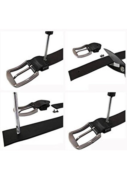 Siyah Kahverengi Hakiki Deri Kemer Erkekler İçin Şık Tasarım 2'li Set