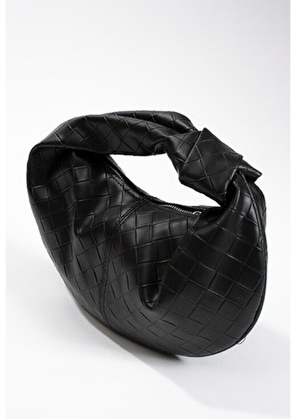 Kadin Mini Baget Dügüm Detaylı Fermuarlı El Çanta Örgü Desenli indirimleri