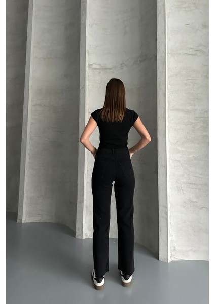 Siyah Boy Fit Kesik Paça Jean Siyah/kar Yıkama / 27