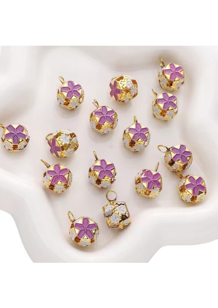 Çiçekli Kulplu Çan, Hayvan Tasma Zili, Amigurumi Zili, Kına Gecesi Tef Yapımı Zili 20 Adet Mor