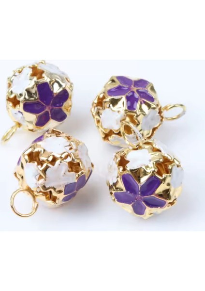 Çiçekli Kulplu Çan, Hayvan Tasma Zili, Amigurumi Zili, Kına Gecesi Tef Yapımı Zili 20 Adet Mor fiyatları