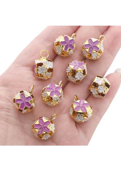 Çiçekli Kulplu Çan, Hayvan Tasma Zili, Amigurumi Zili, Kına Gecesi Tef Yapımı Zili 20 Adet Mor modelleri