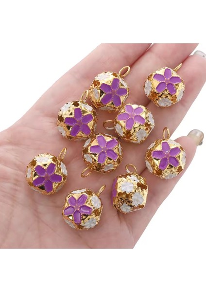 Çiçekli Kulplu Çan, Hayvan Tasma Zili, Amigurumi Zili, Kına Gecesi Tef Yapımı Zili 20 Adet Mor fırsatları