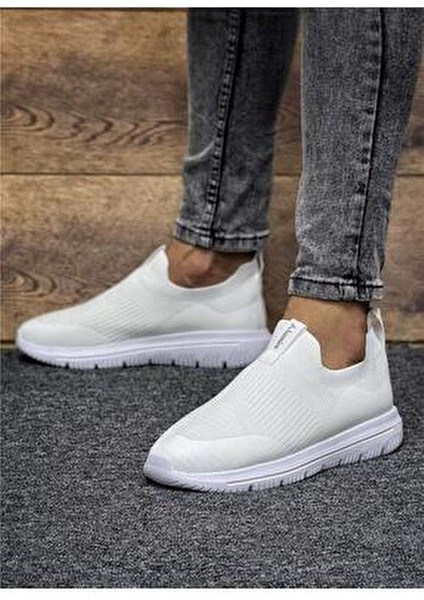 Unisex Ortopedik Bağcıksız Triko Spor Ayakkabı-Beyaz fiyatları