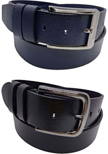 Deri 2’li Siyah Lacivert Kemer