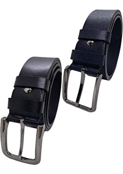 Deri 2’li Siyah Lacivert Kemer