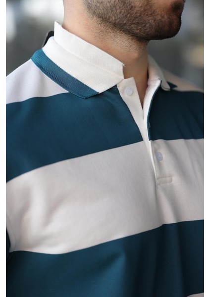 Petrol Mavisi Çizgili Polo Yaka Erkek Kazak E7173 fiyatları