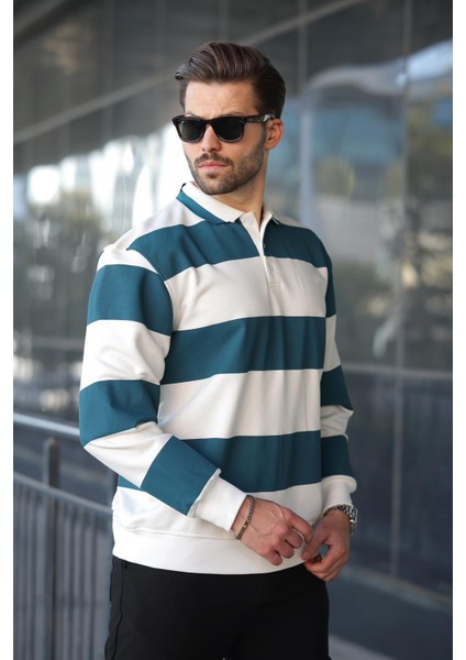 Petrol Mavisi Çizgili Polo Yaka Erkek Kazak E7173 fırsatları