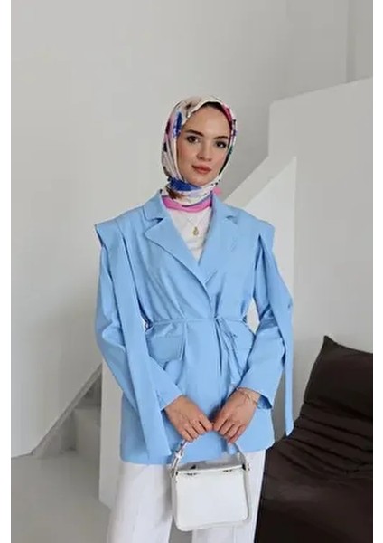 Bel Bağlamalı Blazer Ceket Mavi
