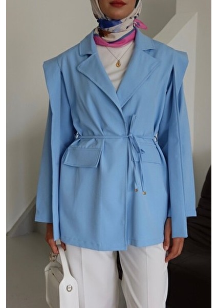 Bel Bağlamalı Blazer Ceket Mavi indirimleri