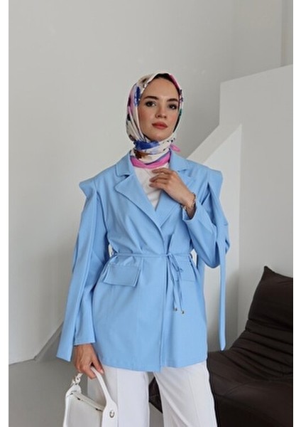 Bel Bağlamalı Blazer Ceket Mavi